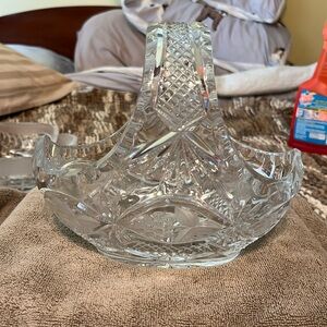 Vintage Polish Cut Crystal Basket With Handle From Violetta mint condition